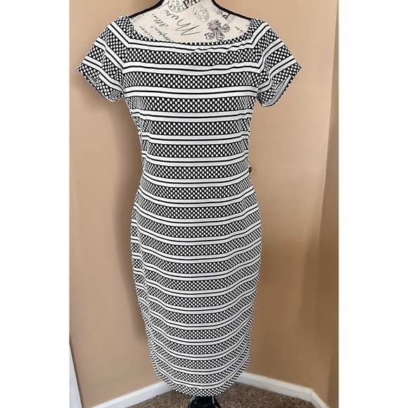 Bisou Bisou Michele Bohbot Dress Womens 14 Black White Never Worn Slimming - Picture 2 of 13